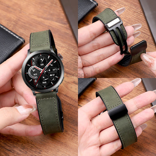 适用荣耀手表5/4pro表带Ultra新款疯马纹磁吸折叠扣GS4/3i皮质腕带gspro智能watch2男女Magci/dream通用22mm