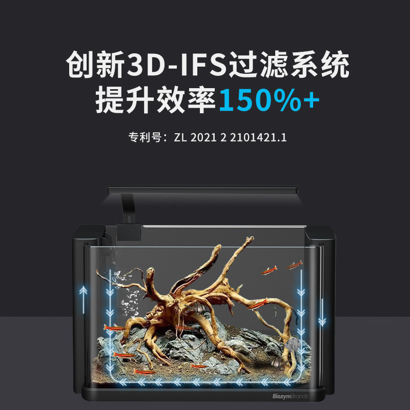 【新品】百因美桌面小型鱼缸超白玻璃生态自循环客厅水族箱小灯龙