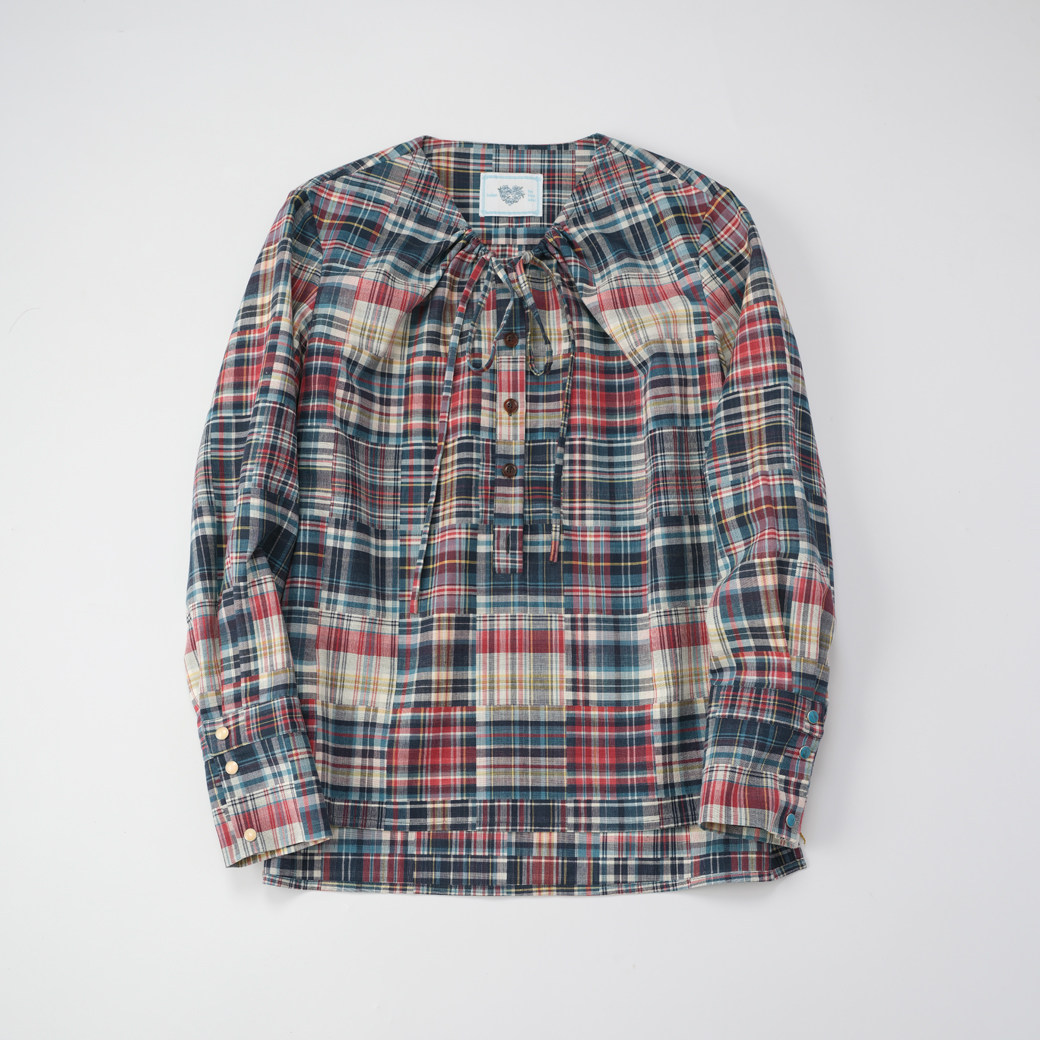 hukket蓝标系列抽绳圆领格纹衬衫