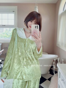 高级感包边小香风丝绒睡衣金钻绒长袖 休闲秋冬家居服 甜美开衫 中式