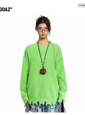 「CARGOAZ」2025AW 潮牌男女同款破洞毛衣圆领慵懒风套头针织衫