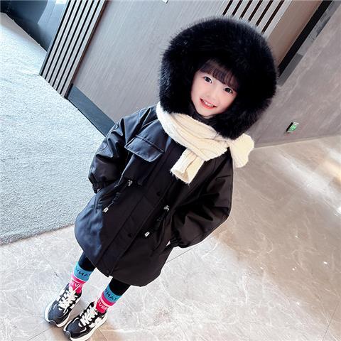 女童棉衣秋冬款外套新款儿童加绒加厚中长款棉服女宝宝时尚派克服