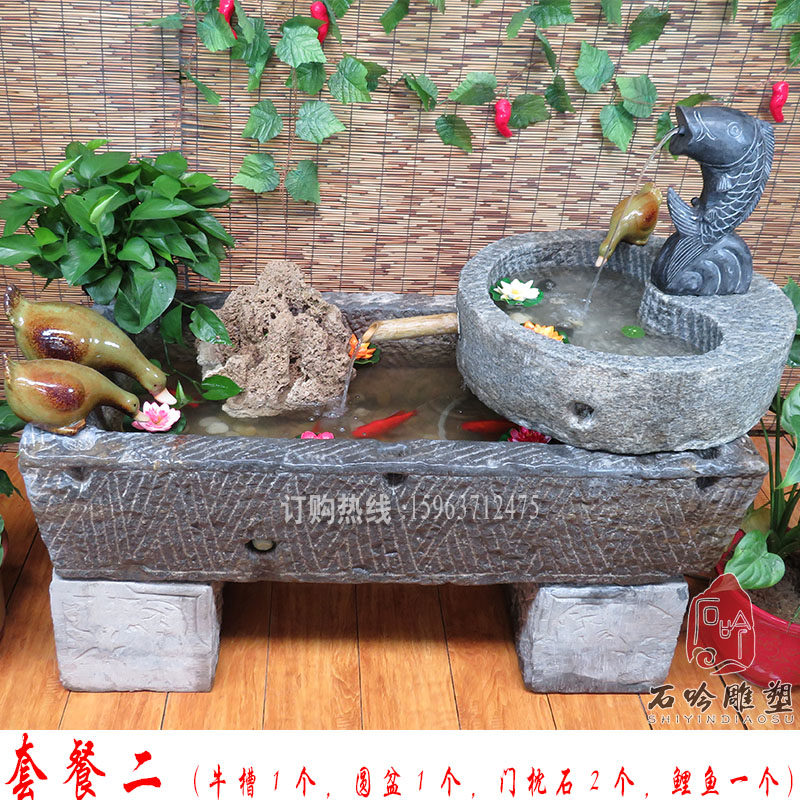 老石槽流水景观摆件石鱼缸养鱼水槽石盆老牛槽洗手盆花盆精品