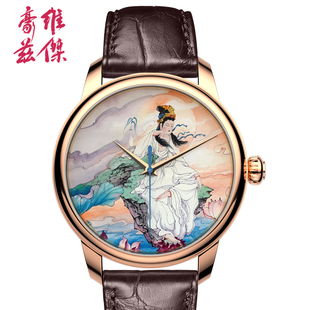 维杰豪兹设计师原创定制观音菩萨微绘珐琅手表男机械表佛表男士表
