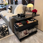 中古风客厅边柜小户型简约沙发可升降移动边几阳台卧室小推车茶几