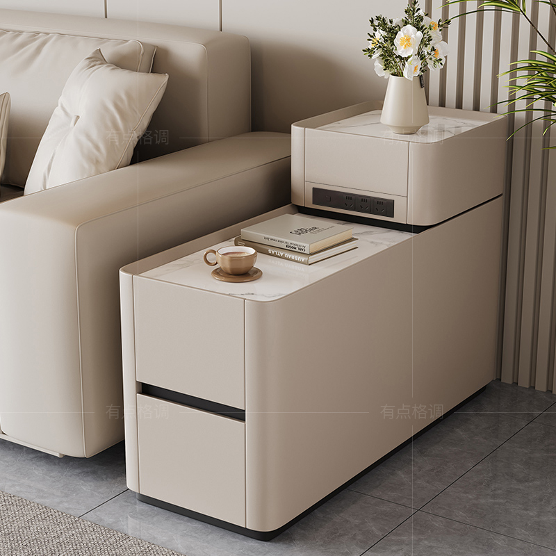 轻奢高级感岩板客厅沙发边柜简约