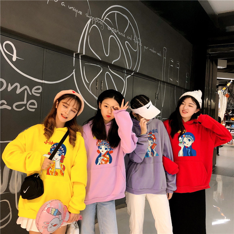 国潮慵懒风京剧脸谱卫衣三四五六人姐妹装学生闺蜜装春秋季定制女