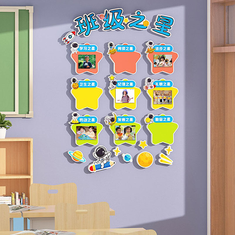 每周班级之星文化墙教室氛围布置装饰小学生评比栏照片墙贴3d立体