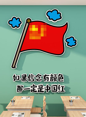 红色爱国主题班级文化墙贴神器