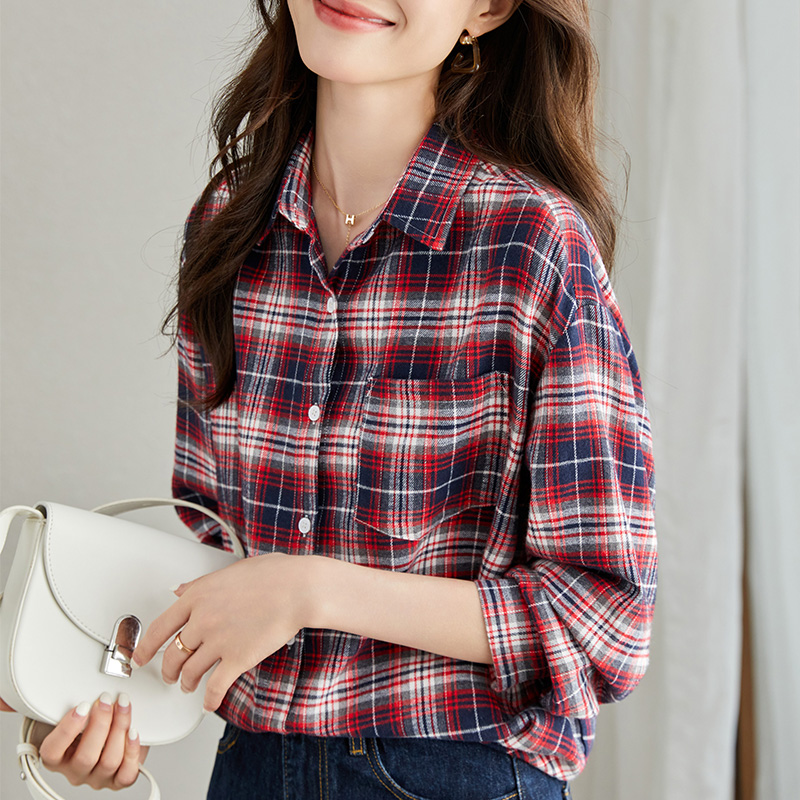 初影 磨毛加厚格子衬衫女长袖2025秋装新款上衣外套文艺复古衬衣
