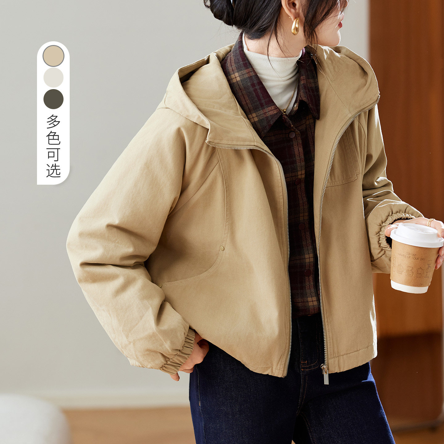 初影 韩版连帽短款棉服女宽松显瘦百搭减龄夹棉外套高级感,女装/女士精品,棉衣/棉服,淘宝优惠券,粉丝福利购,淘宝优惠卷