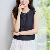 初影 背心百搭外穿坎肩上衣 开衫 极简风牛仔马甲女无袖 排扣短款