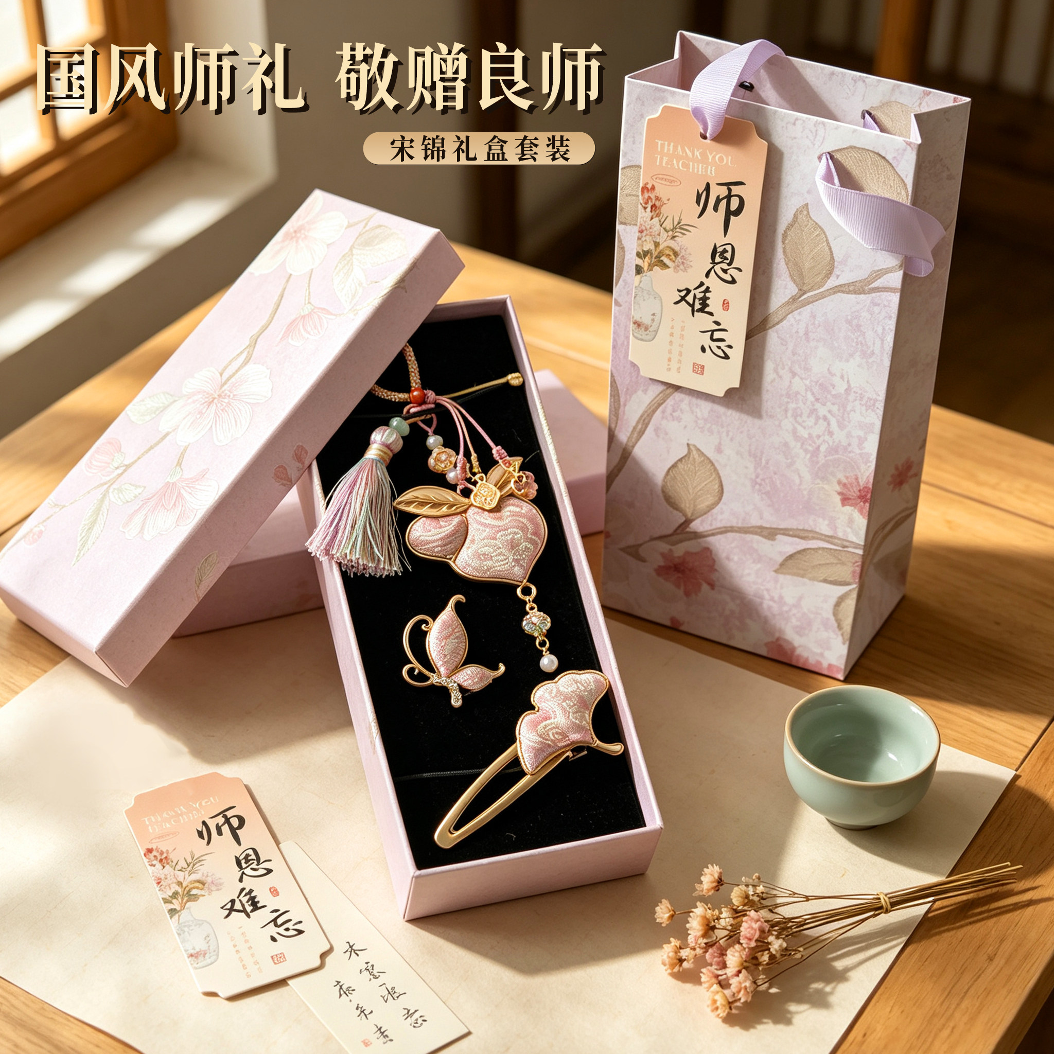 教师节礼物国风宋锦饰品礼盒套装送女老师实用伴手礼2026款钥匙扣
