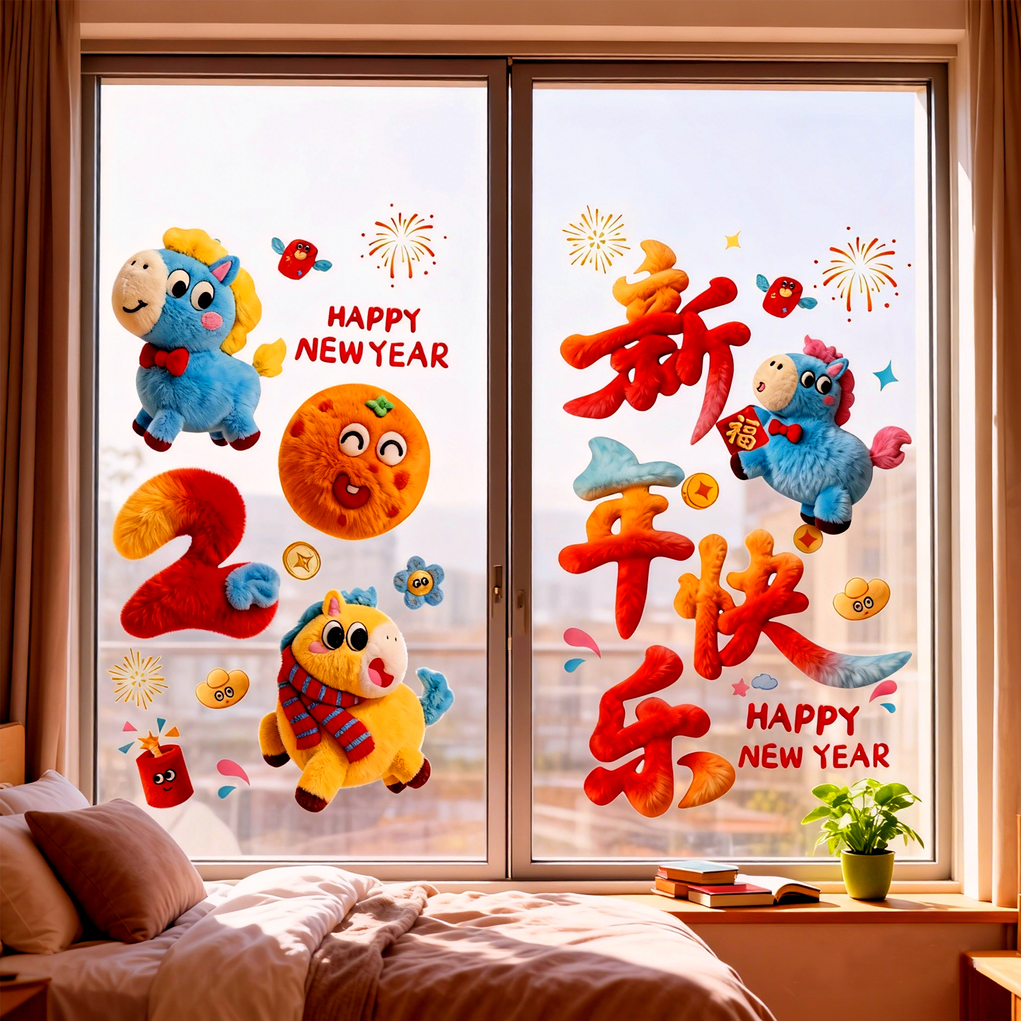 2026马年春节静电玻璃门贴纸