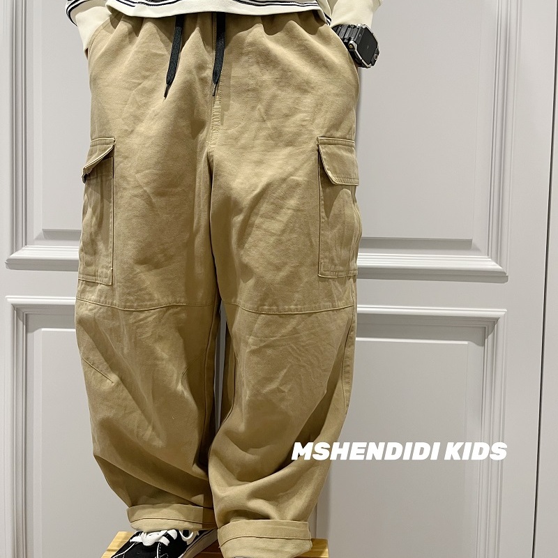 2025秋季新款男童裤子 男宝宝复古做旧质感工装裤休闲滑板直筒裤