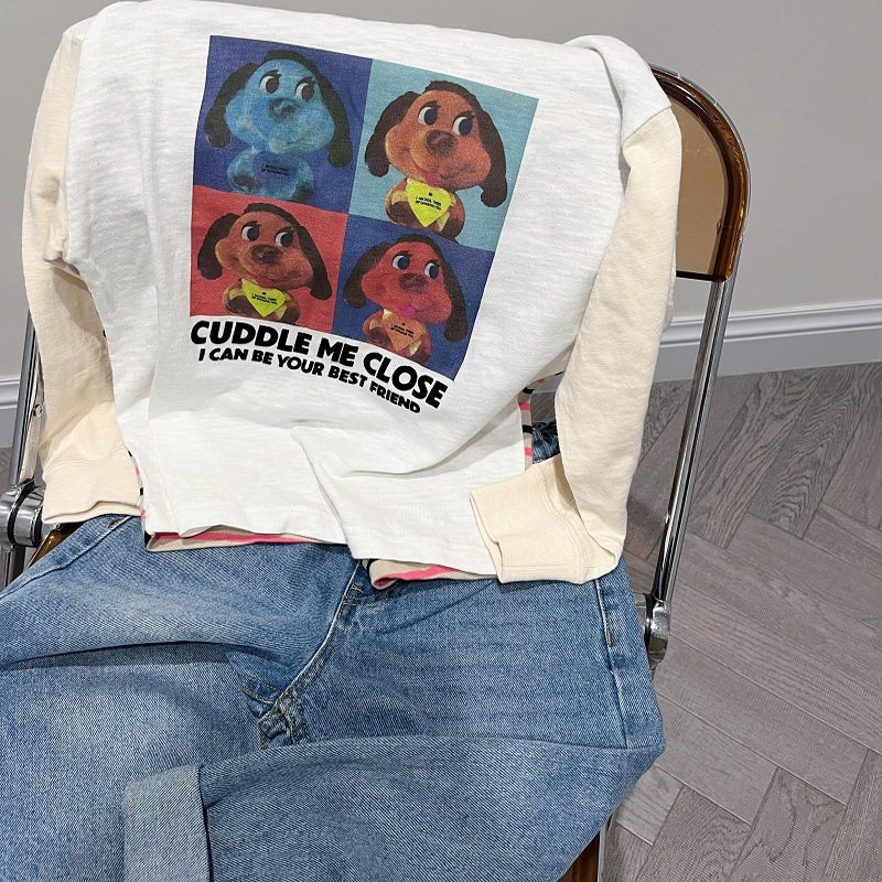 2025春秋日系男女儿童条纹拼接四宫格狗狗数码印花竹节棉长袖T恤,童装/婴儿装/亲子装,T恤,淘宝优惠券,粉丝福利购,淘宝优惠卷