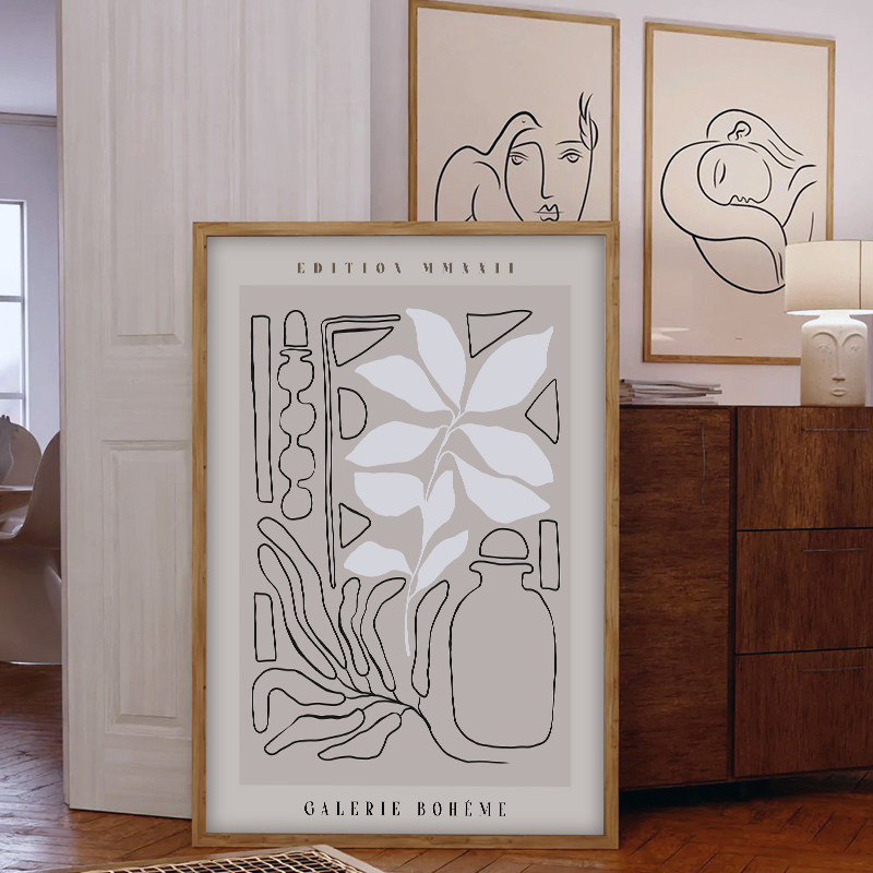 北欧波西米亚美学风格小众装饰画芯简约手绘线条几何抽象挂画画心