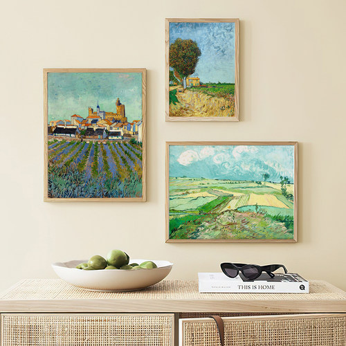 梵高复古艺术风景装饰画画芯花园餐厅挂画内芯丰收柏树麦田题材画