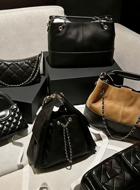 追求全原手工定制 25A麂皮拼色hobo垃圾袋CF金球菱格链条单肩女包