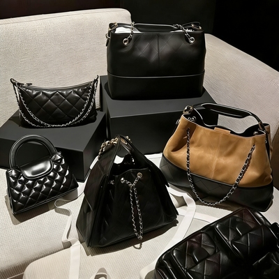 追求全原手工定制 25A麂皮拼色hobo垃圾袋CF金球菱格链条单肩女包