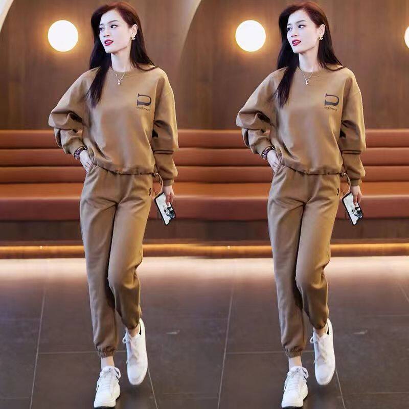 봄 가을 겨울 신상 엄마의 패셔너블하고 몸집이 작은 스웨트팬츠 여성을 위한 인터넷 연예인 캐주얼 스포츠 스웨트 셔츠 투피스 슈트