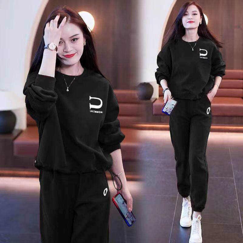 봄 가을 겨울 신상 엄마의 패셔너블하고 몸집이 작은 스웨트팬츠 여성을 위한 인터넷 연예인 캐주얼 스포츠 스웨트 셔츠 투피스 슈트
