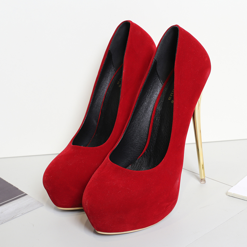 2024秋新款高跟鞋绒面圆头细跟
