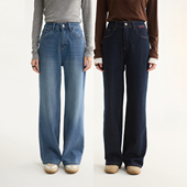 女春秋高腰显瘦宽松直筒长裤 芙蕖FUXU 阔腿牛仔裤 窄版 弹力软软裤