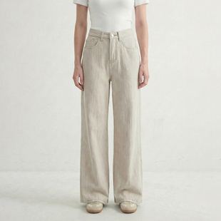女 子休闲宽松百搭拖地直筒长裤 芙蕖FUXU 春夏天丝亚麻阔腿牛仔裤