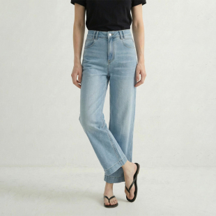 浅色九分裤 芙蕖FUXU 女薄款 高腰直筒休闲裤 莱赛尔棉四面弹牛仔裤