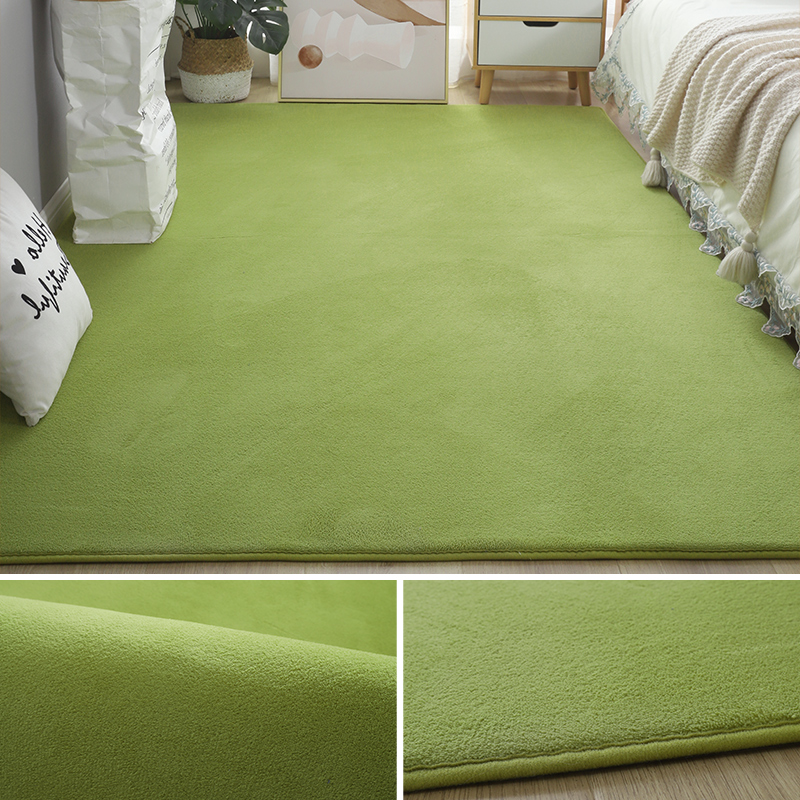 卧室床边珊瑚绒绿色地毯短毛