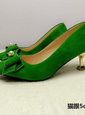 新款女士高跟性感绿色新娘鞋百搭婚礼礼服婚宴敬酒上车鞋绿鞋喜鞋