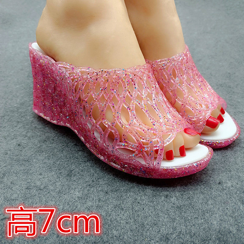 女坡跟7cm时尚水晶鞋高跟夏凉拖