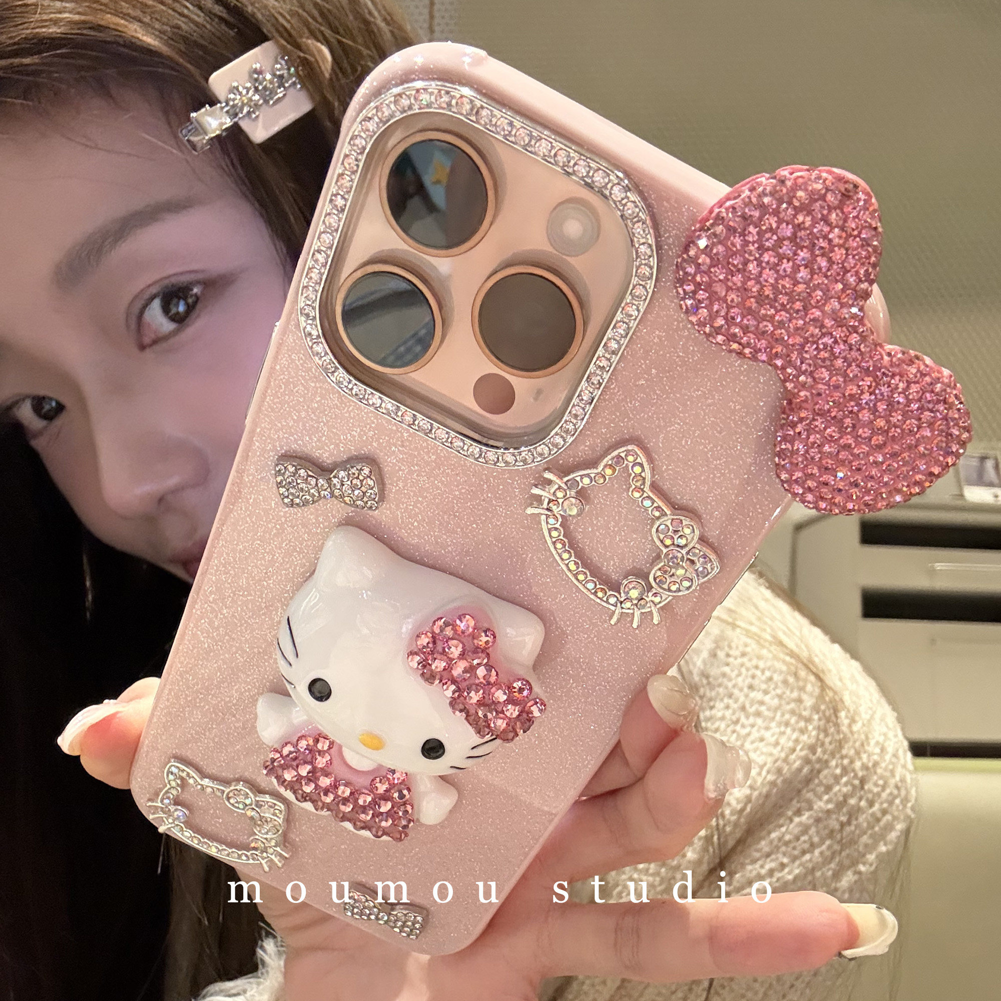 小众创意闪粉框满钻KT适用iPhone16手机壳15pro/14/13/12新款苹果15ProMax少女款13pro高级感16promax韩系ins