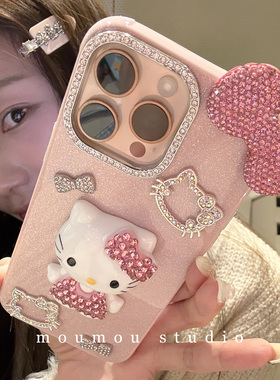 小众创意闪粉框满钻KT适用iPhone16手机壳15pro/14/13/12新款苹果15ProMax少女款13pro高级感16promax韩系ins