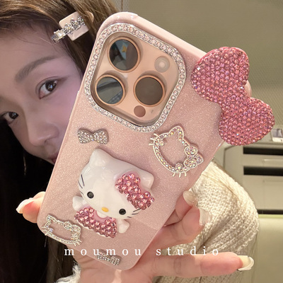 小众创意闪粉框满钻KT手机壳