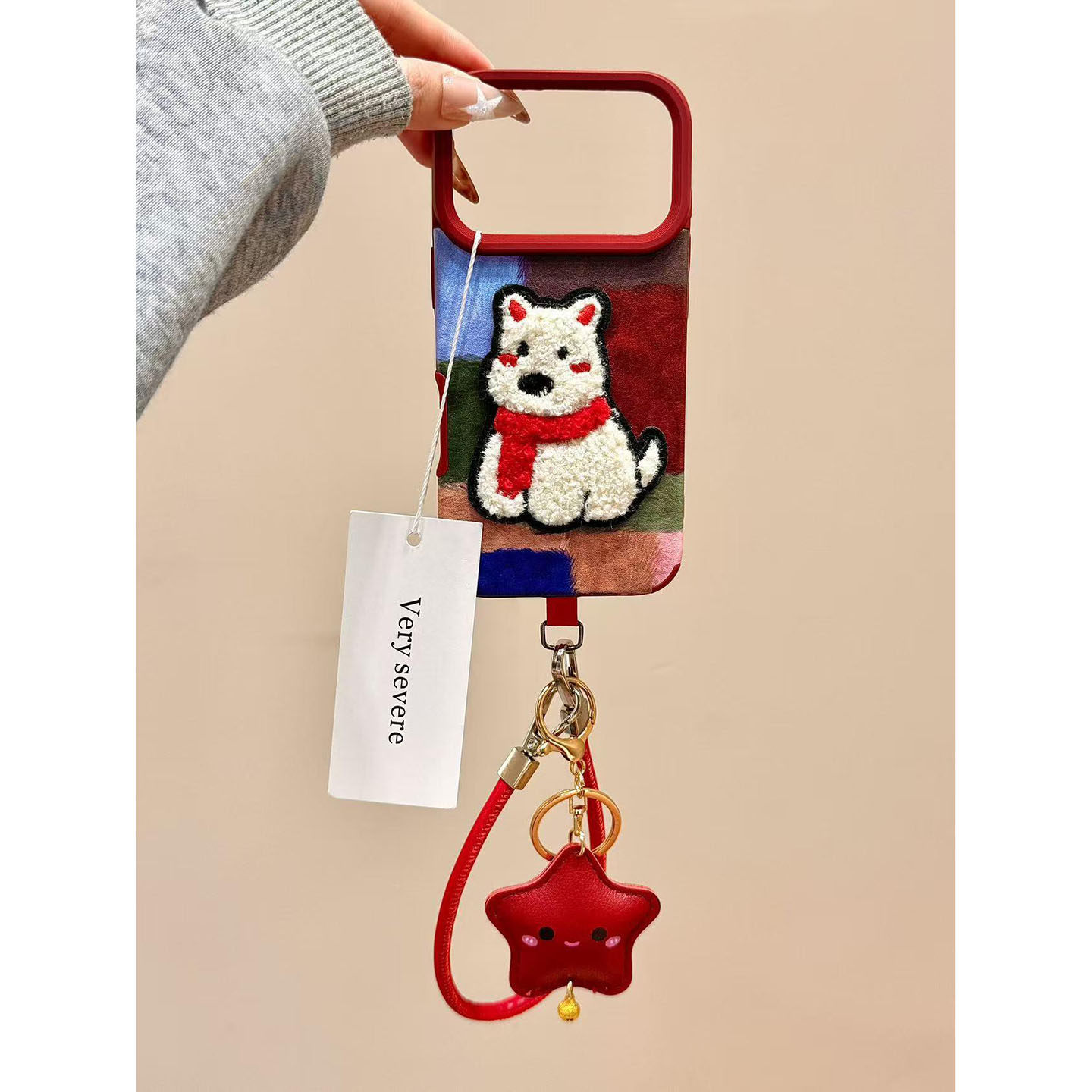 彩色快围巾小狗适用iPhone17promax手机壳新款16/15可爱14/13pro卡通秋冬保护壳华为mate70/60/pura80pro硅胶