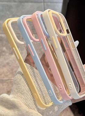 韩系ins马卡龙彩框适用iPhone16promax手机壳新款16小清新15pro时尚简约14plus高级苹果12/13防摔全包11proma