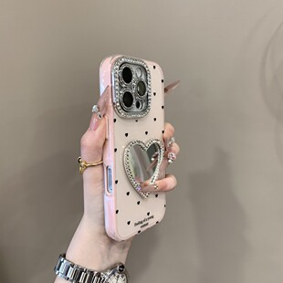 日韩闪粉果冻适用iPhone16手机壳15pro新款苹果15promax补妆镜14创意女16plus爱心镜子13pro/12时尚小众11ins