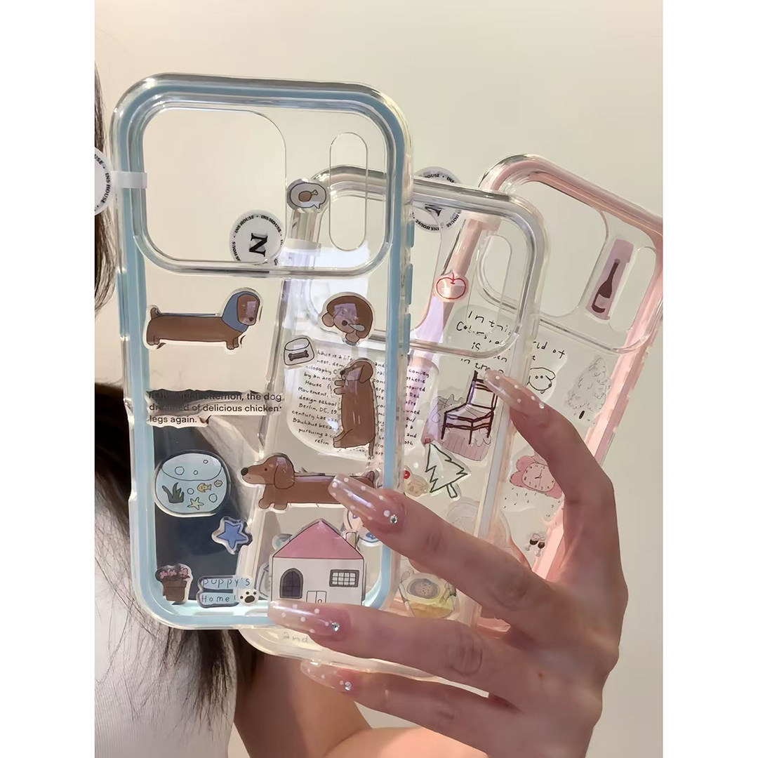 蓝框腊肠狗贴纸适用iPhone17promax手机壳苹果16plus/15/14pro防摔软壳苹果13女款华为mate70/reno14少女硅胶