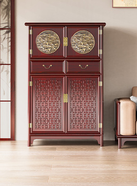 虎牌新中式国风实木隐形保险柜家用办公146cm环保免漆烫蜡客厅卧室防盗指纹密码大容量全钢防盗保险箱