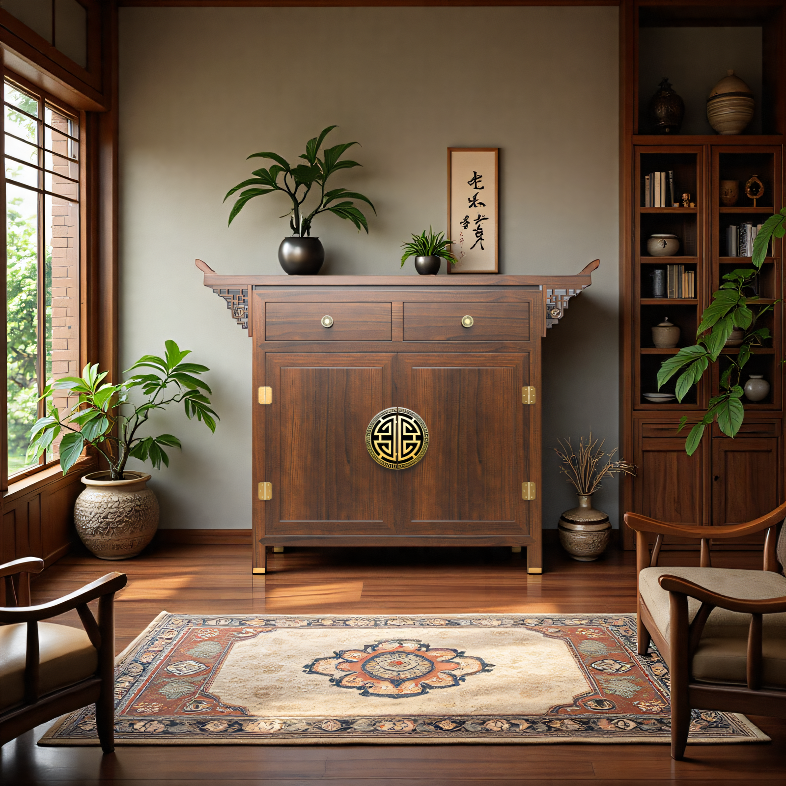 虎牌新中式实木玄关柜隐形保险柜家用办公指纹密码105cm高内置防盗全钢大容量保险箱供桌条案隐藏式保险箱,办公设备/耗材/相关服务,保险箱,淘宝优惠券,粉丝福利购,淘宝优惠卷