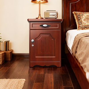 虎牌现代轻奢实木床头柜保险柜一体家用办公防盗隐藏式 箱智能卧室贵重物品收纳盒隐形保险柜箱 小型指纹密码