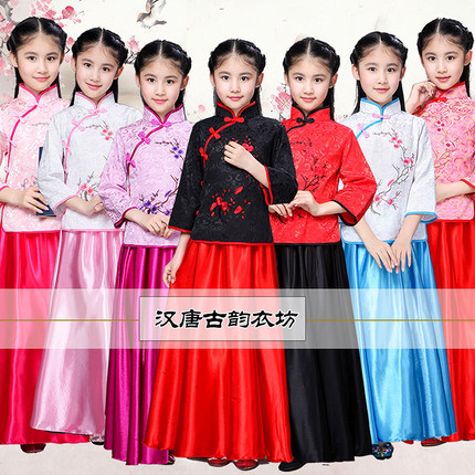 新款儿童演出服民国服装女唐装学生毕业班服大合唱茶艺古筝表演服