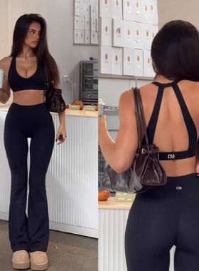 *csb健身套装运动文胸带胸垫健身背心蜜桃短裤瑜伽服套装 y标