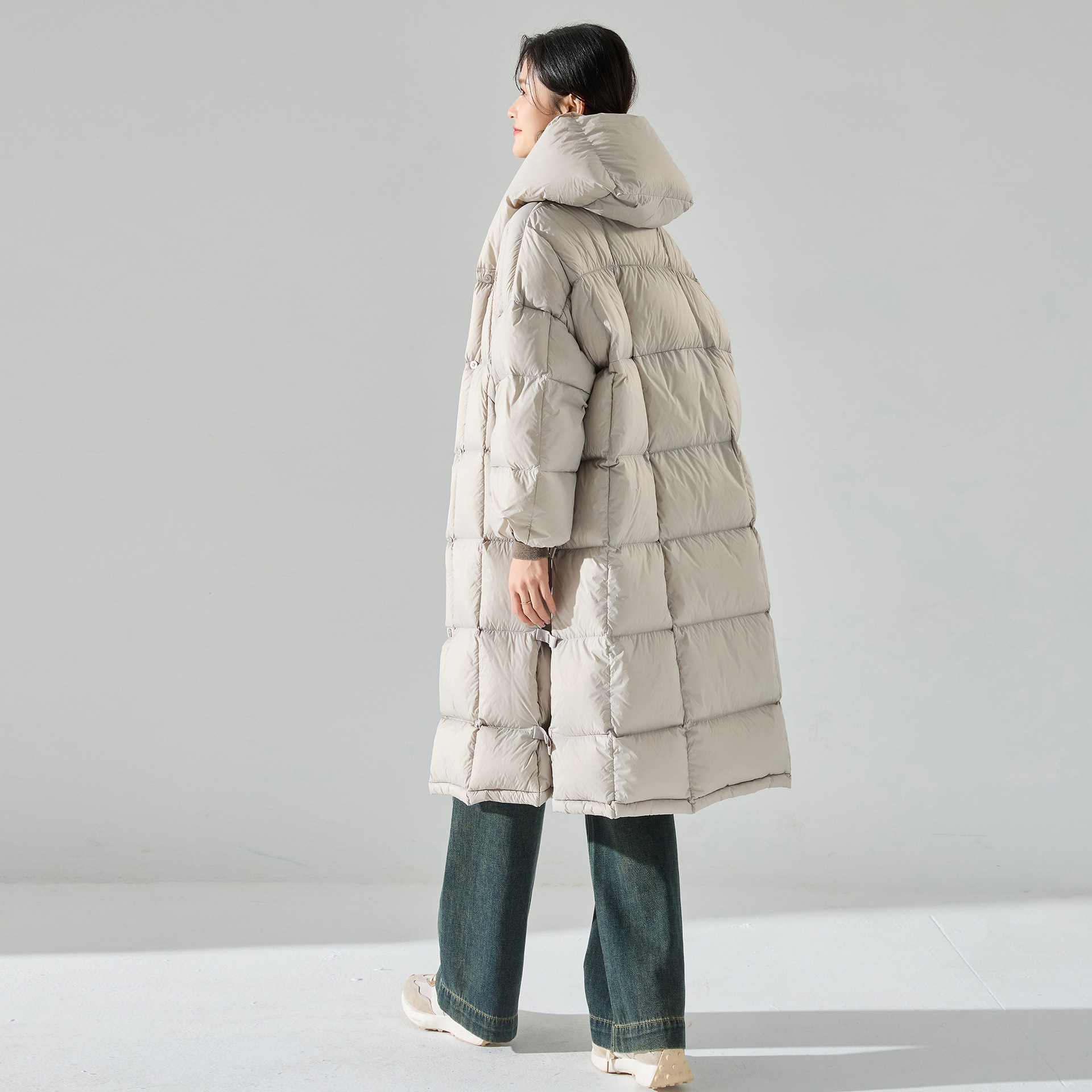 冬新重磅90鹅绒服超柔轻量感加厚长款连帽羽绒服外套女冬15523