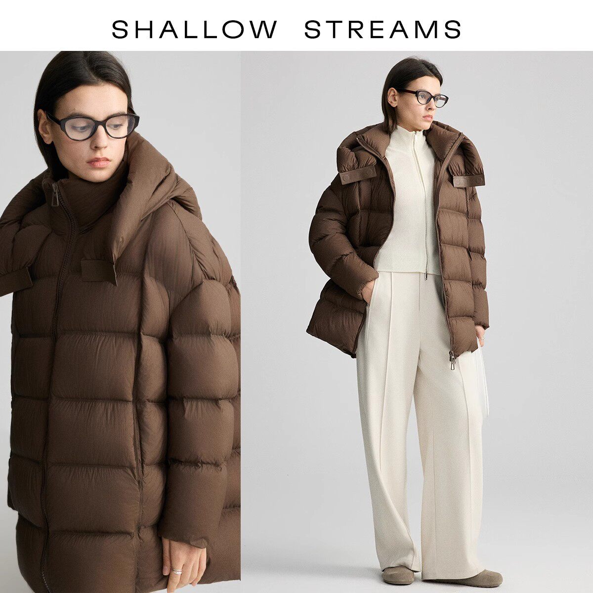 白鹅绒羽绒服女冬季高级感中长款连帽宽松泡芙女款鹅绒服外套