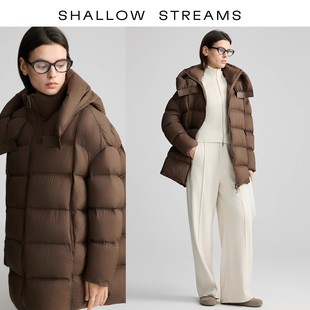 白鹅绒羽绒服女冬季高级感中长款连帽宽松泡芙女款鹅绒服外套