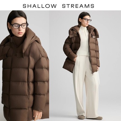 白鹅绒羽绒服女冬季高级感中长款连帽宽松泡芙女款鹅绒服外套