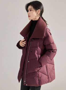 冬季气质通勤百搭软糯针织翻领一手长加厚90白鸭绒羽绒服15981